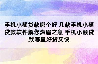 手机小额贷款哪个好 几款手机小额贷款软件解您燃眉之急 手机小额贷款哪里好贷又快